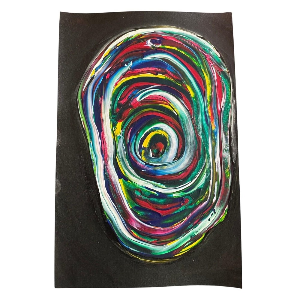 Abstract Swirl Art Painting Colorful Mixed Media‎ Canvas 5.5  8.5 Inch by O